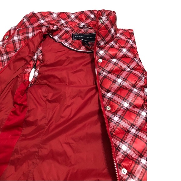 Tommy Hilfiger red plaid tufted quilted‎ fitted puffy puffer vest size XS new - Picture 3 of 13